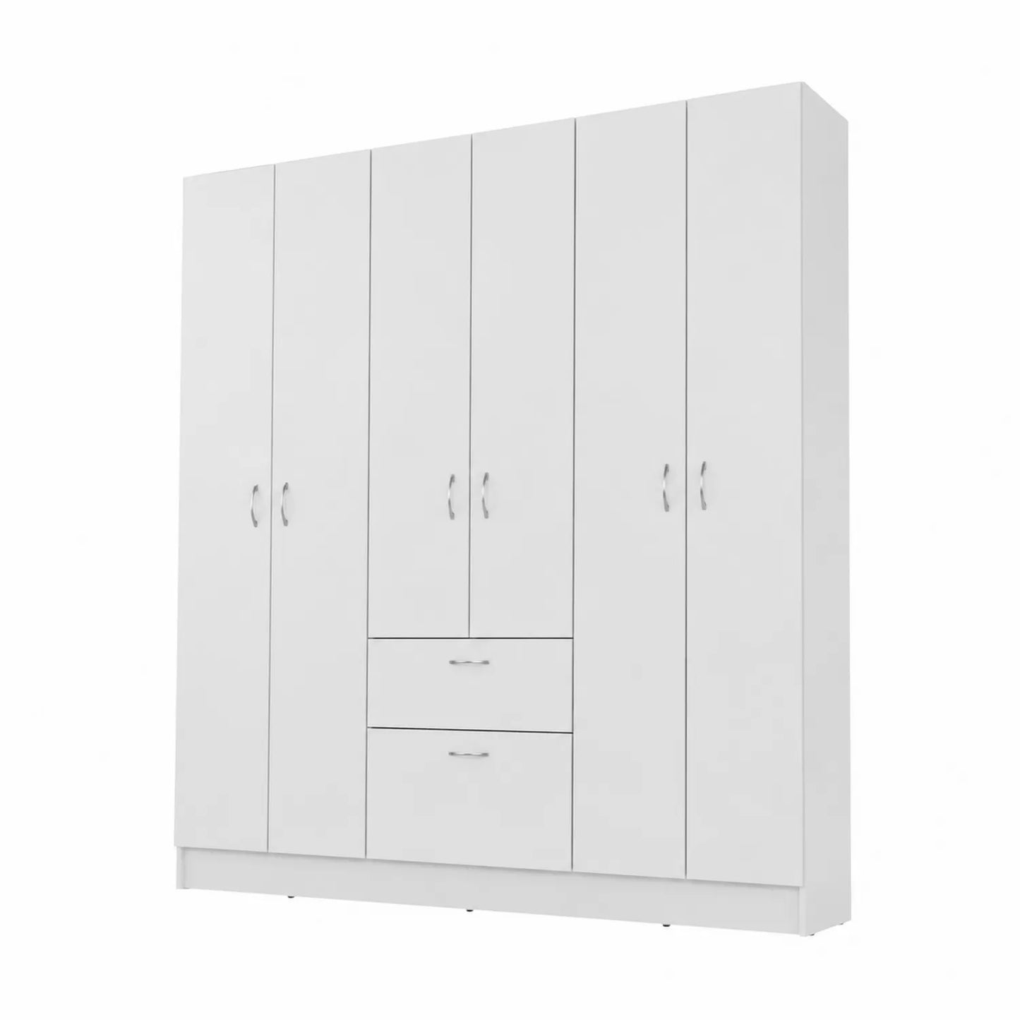Armoire penderie 6 portes 2 tiroirs en bois Blanc