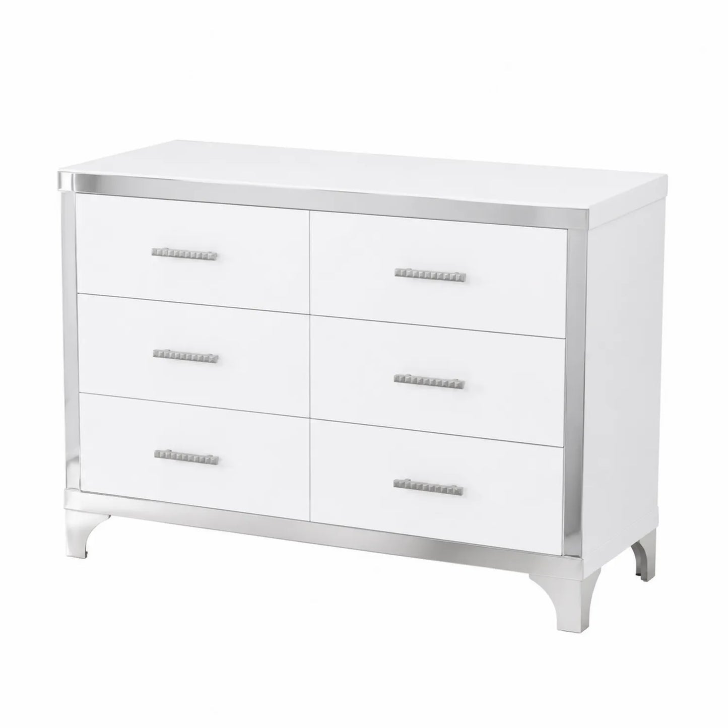 Commode 6 tiroirs en bois et acier inoxydable Blanc