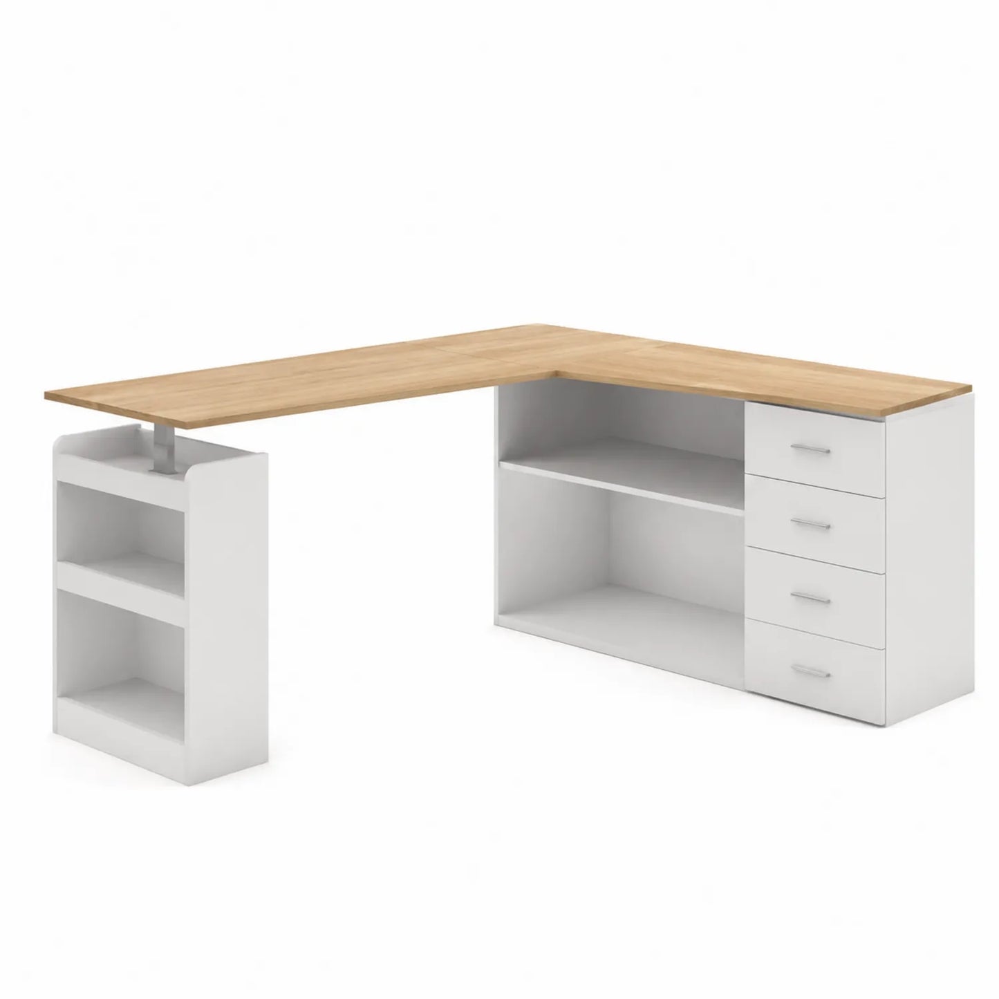 Bureau d'angle en MDF Blanc avec étagères et tiroirs 150x120 cm