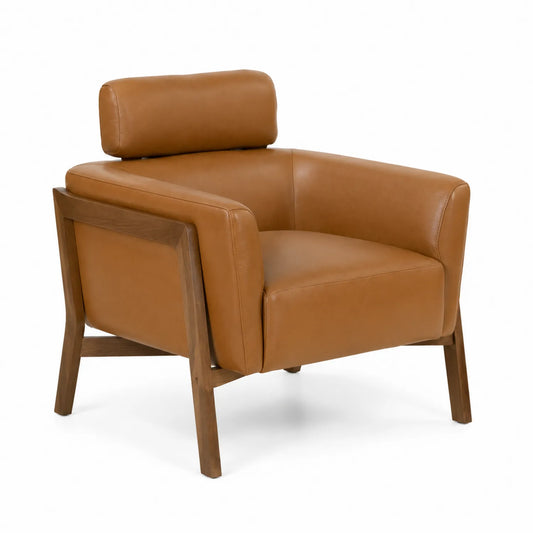 Fauteuil en cuir Marron avec cadre en bois