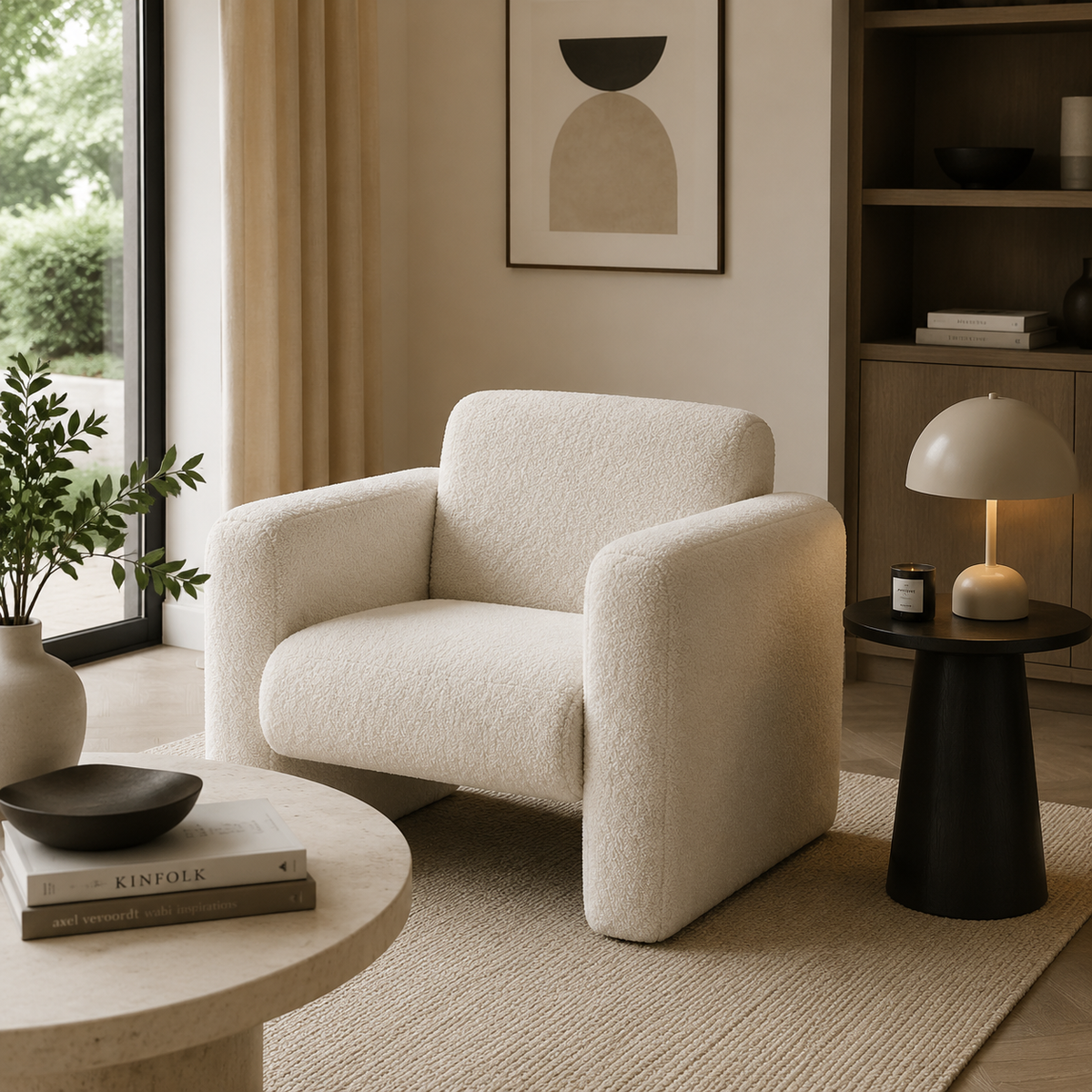 Fauteuil bouclette crème