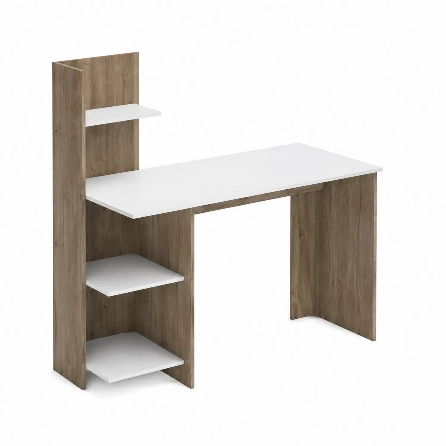 Bureau avec Étagères en Panneaux de Particules Chêne et Mélamine Blanche