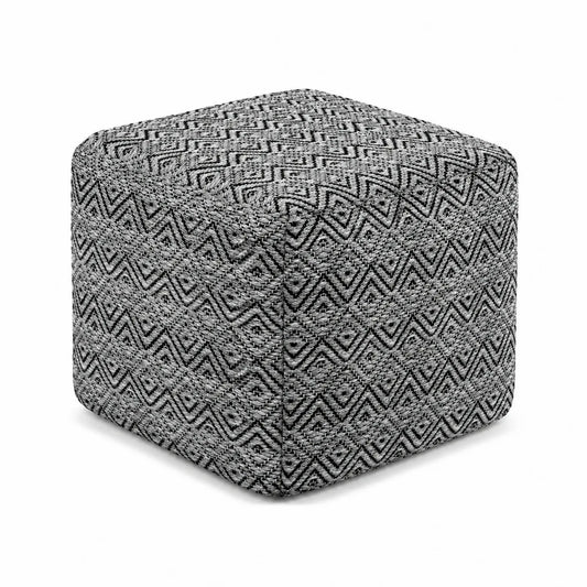 Pouf Cube en Polyester Gris Motif Géométrique 40x40x40 cm