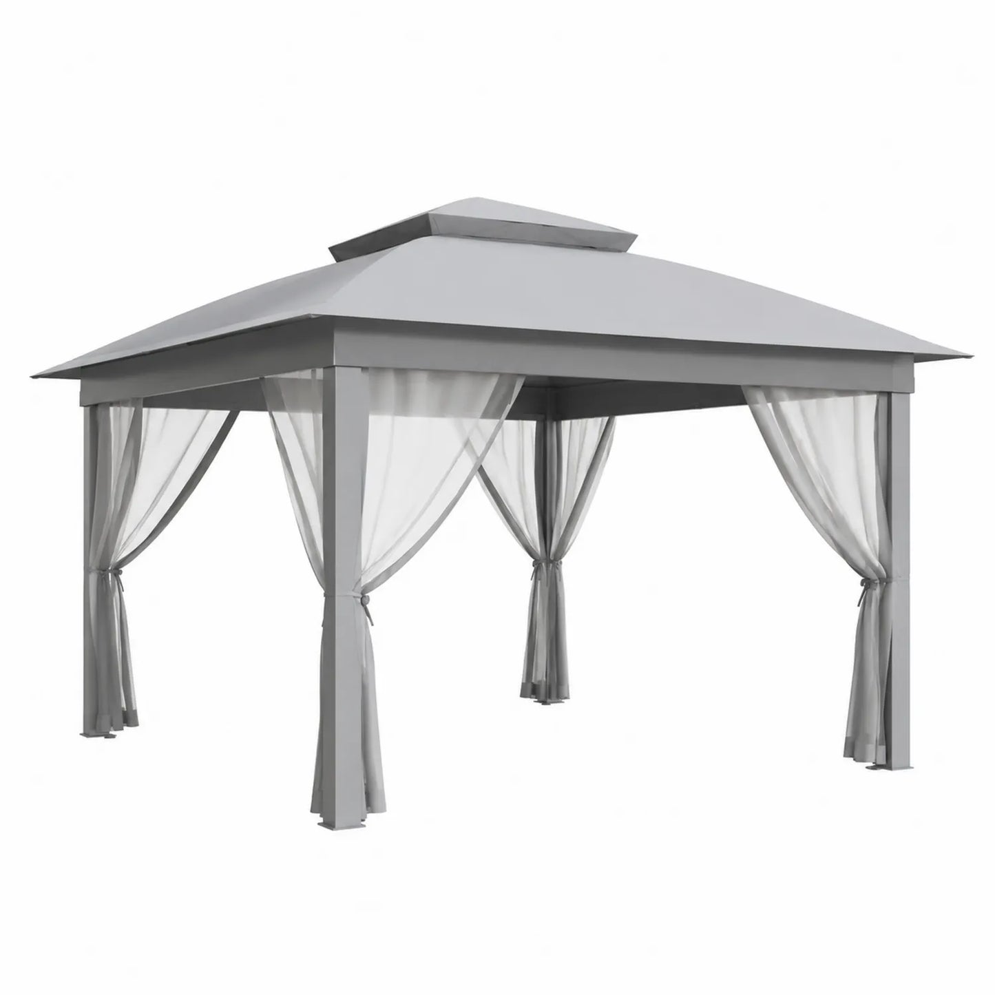Pavillon de Jardin en Métal avec Moustiquaire en Polyester Gris 300x300cm