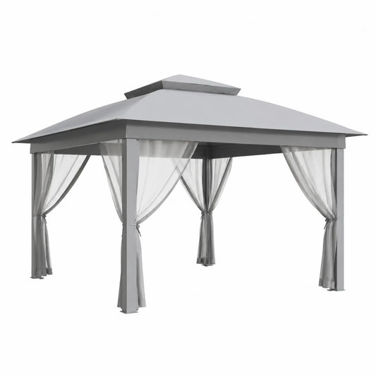 Pavillon de Jardin en Métal avec Moustiquaire en Polyester Gris 300x300cm