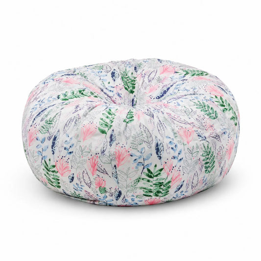 Pouf rond en tissu à motif floral multicolore 80 cm