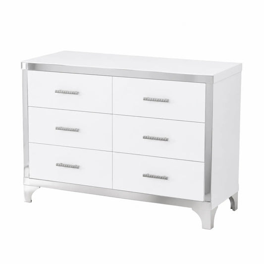 Commode 6 tiroirs en bois et acier inoxydable Blanc