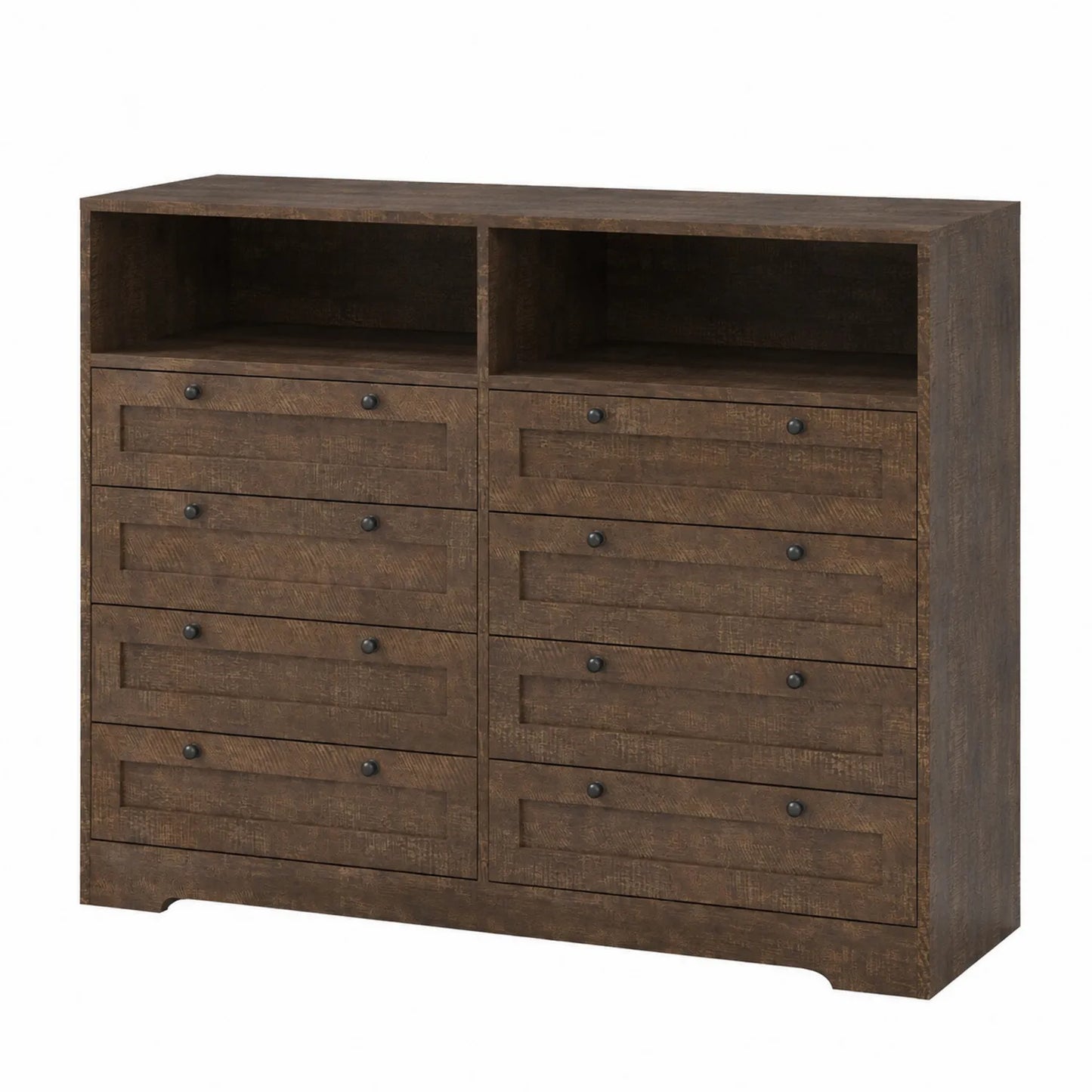 Commode en bois marron avec 10 tiroirs et 2 niches