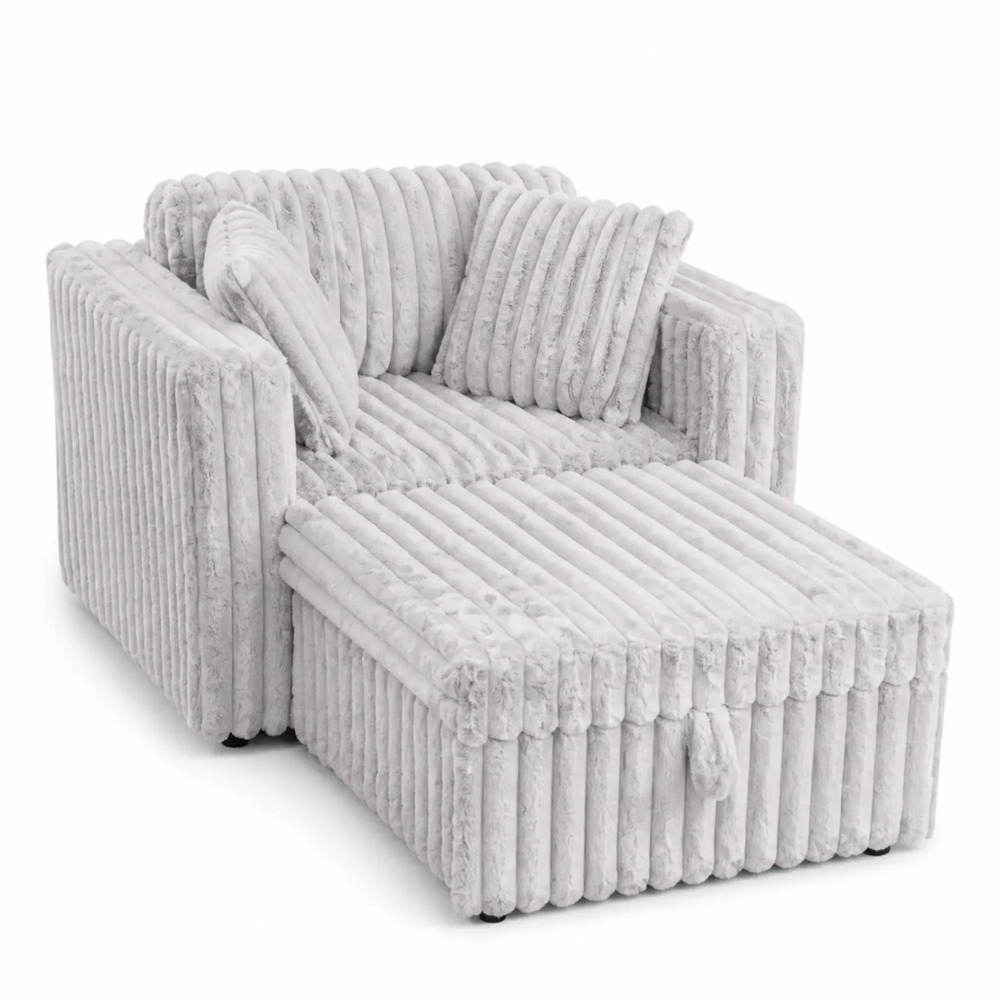 Fauteuil avec pouf en tissu peluche Gris 90x160x80 cm