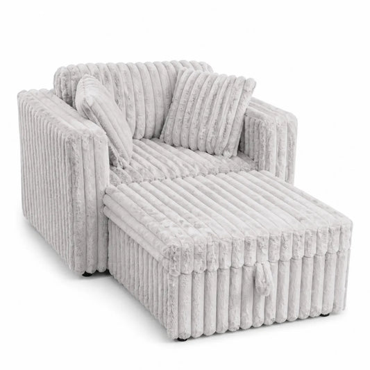 Fauteuil avec pouf en tissu peluche Gris 90x160x80 cm