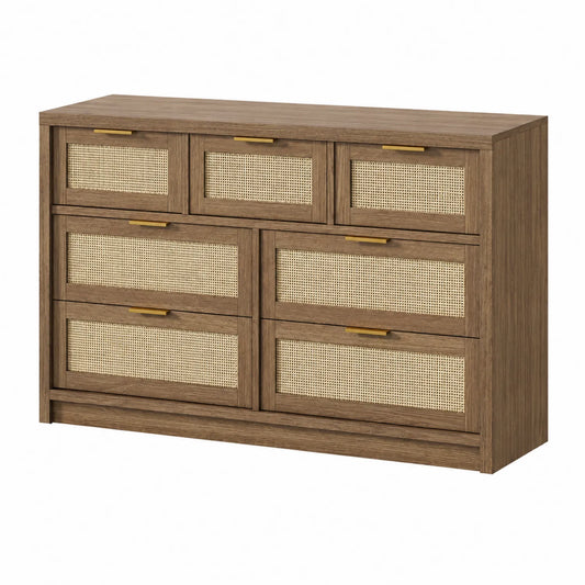 Commode en bois avec tiroirs en rotin chêne/miel